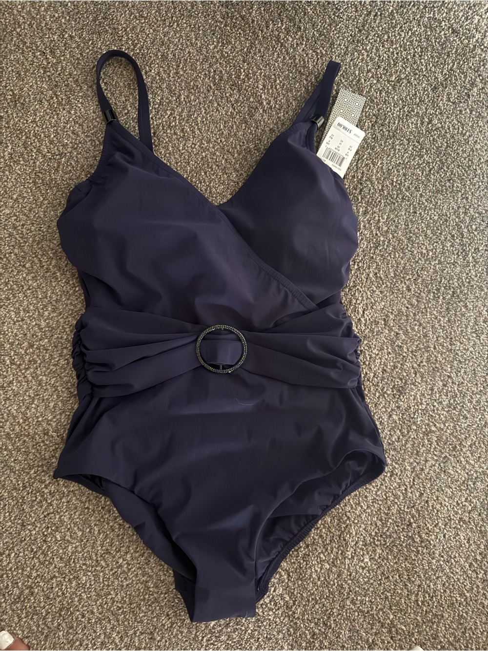 Navy One-Piece Swimsuit with Decorative Ring - Unbranded